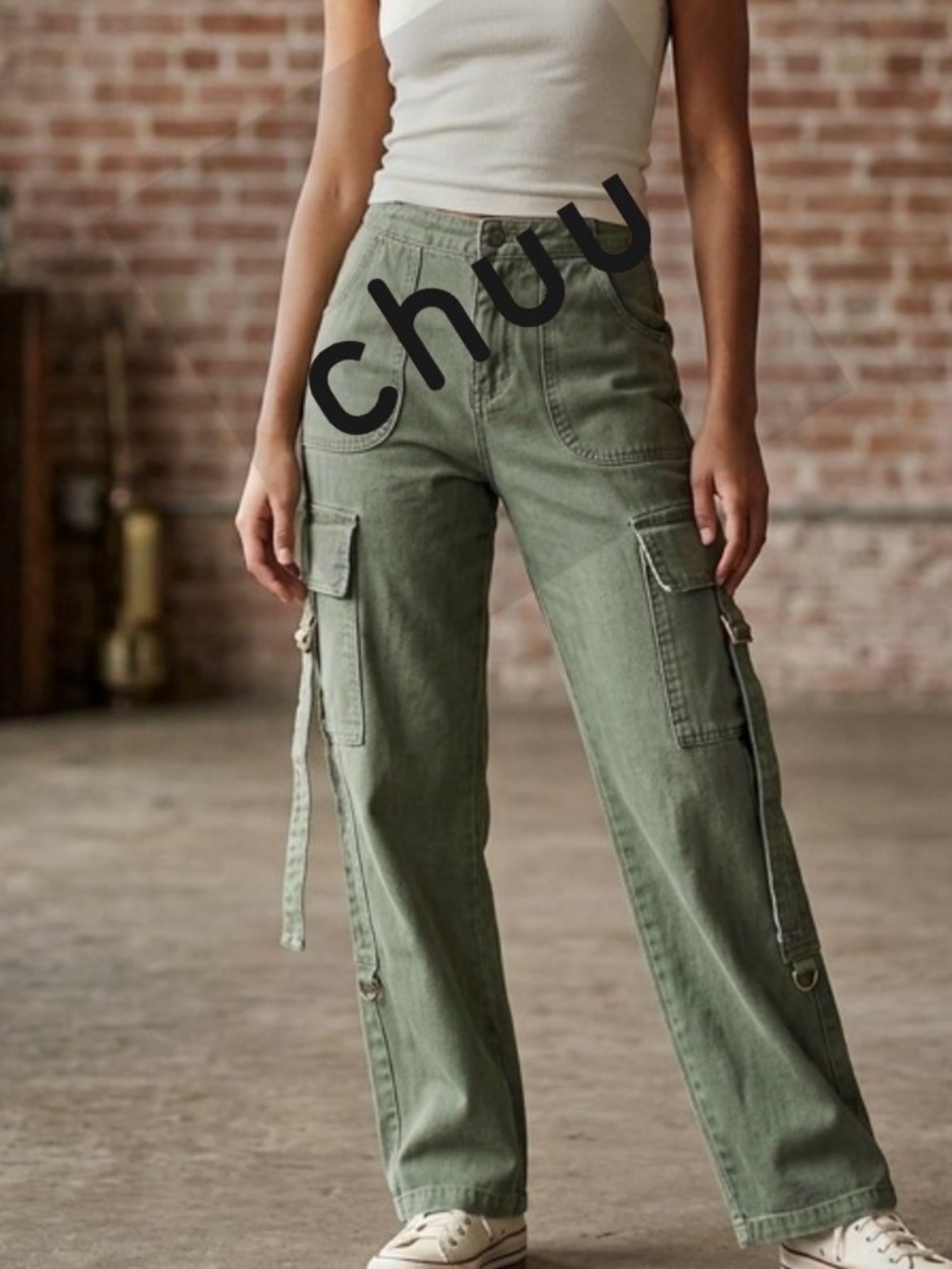 ♥️ Chuu Olive Green Denim Cargo Pants Size L